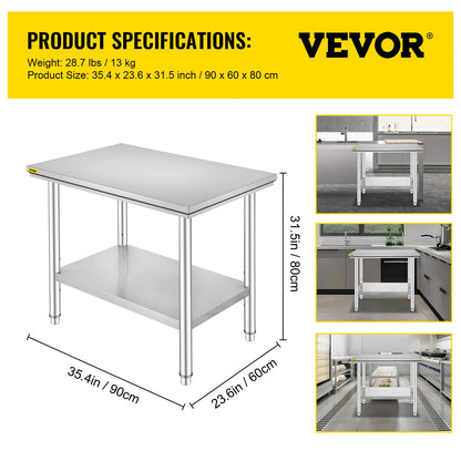 SucceBuy Stainless Steel Commercial Kitchen Workbench With Undershelf