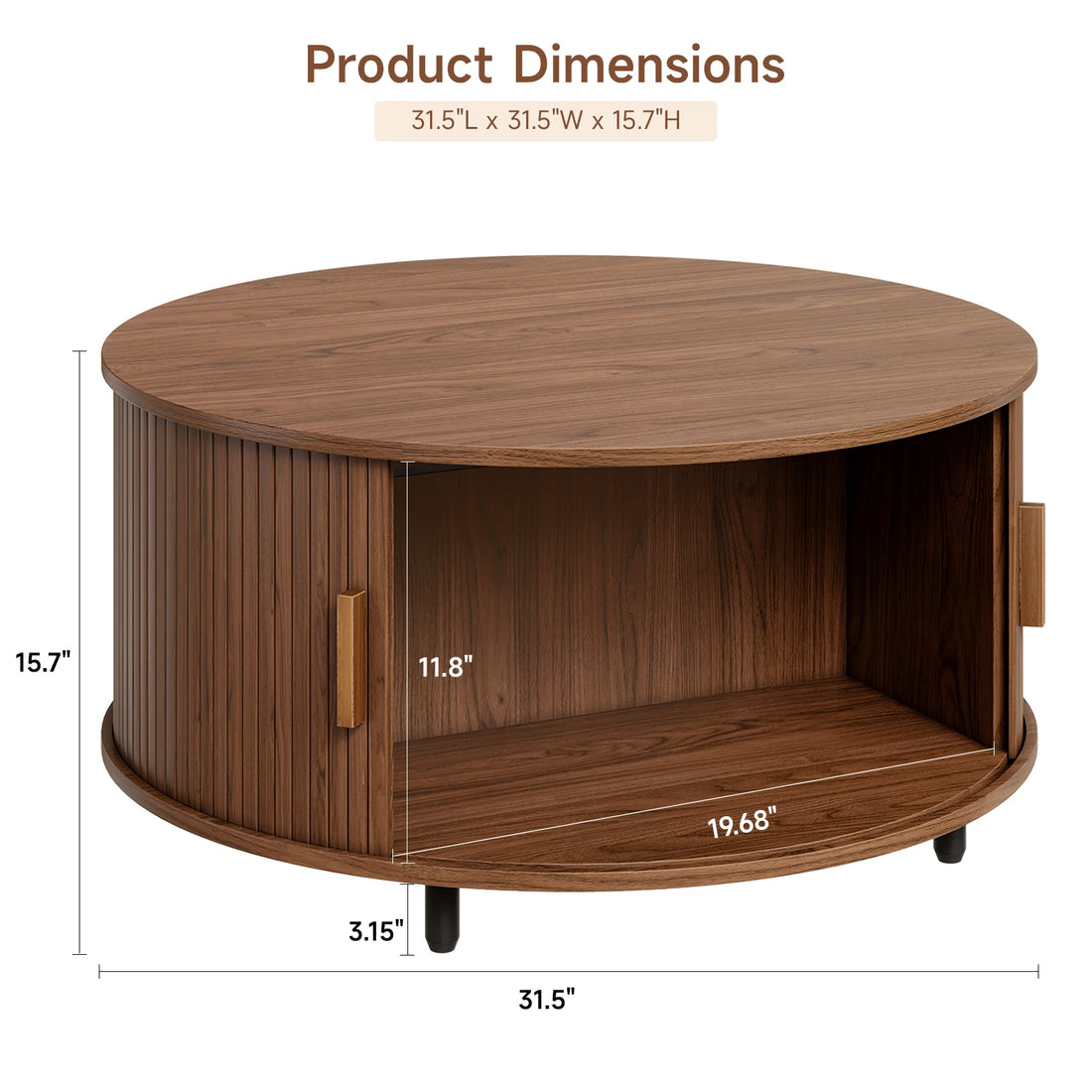 ONBRILL Round Coffee Table With Storage Curved Sliding Door