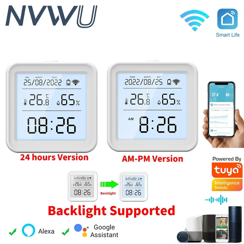 NVWU Tuya WiFi Temperature Humidity Sensor Hygrometer Thermometer