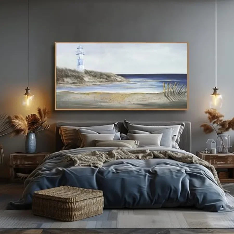 Coastal Lighthouse Canvas Art For Living Room Framed
