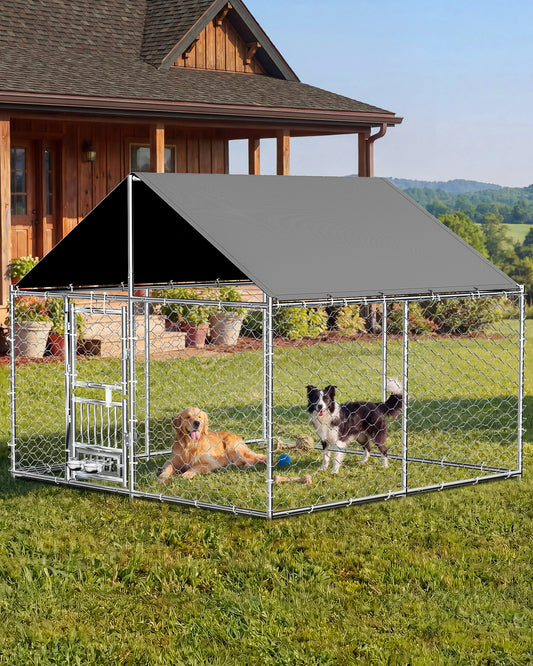 Outdoor Dog Kennel With Rotating Feeder And Roof Heavy Duty Double Doors