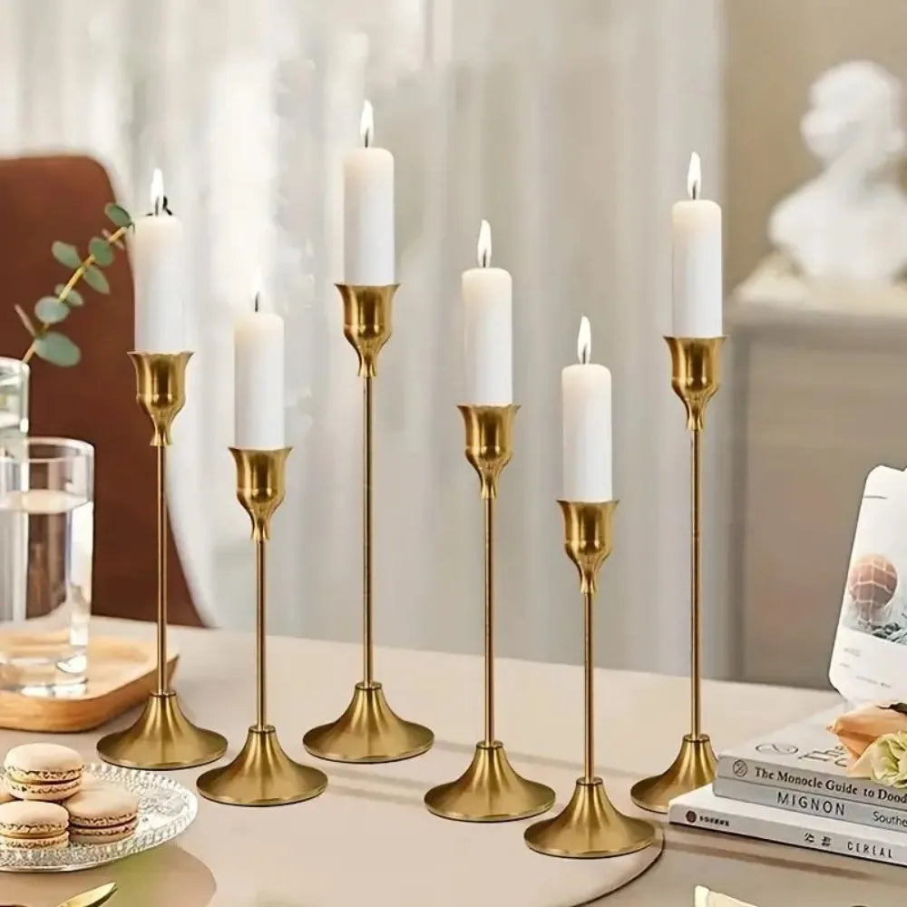 6-Piece Metal Candlestick Holders Set For Home And Wedding Decor
