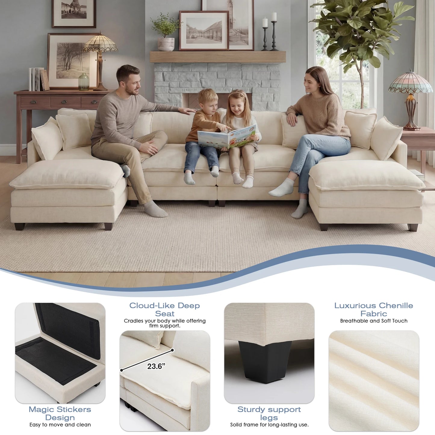 Modular Sectional Sofa With Ottoman For Living Room