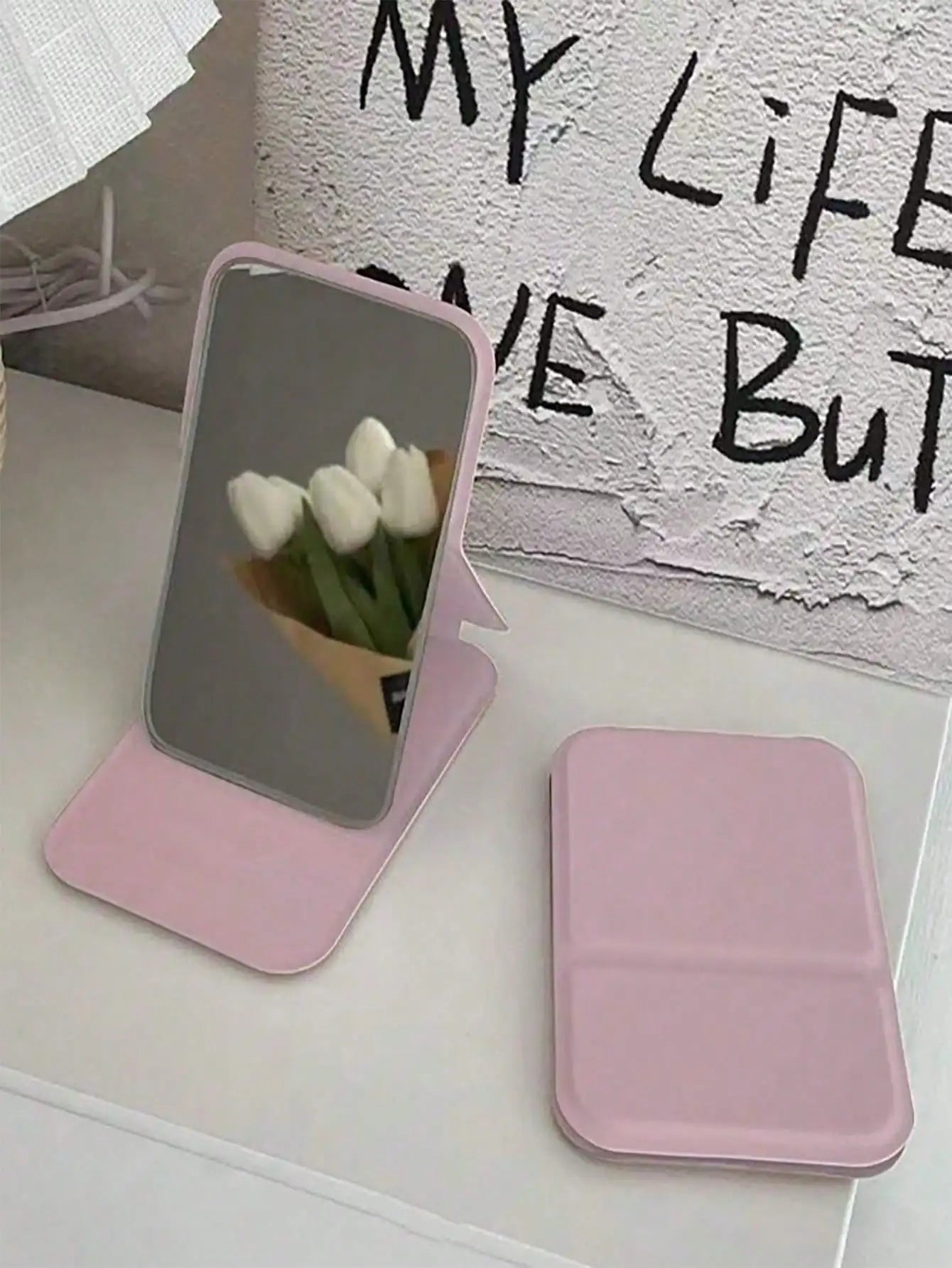 Travel Essential PU Leather Foldable Compact Makeup Mirror Portable