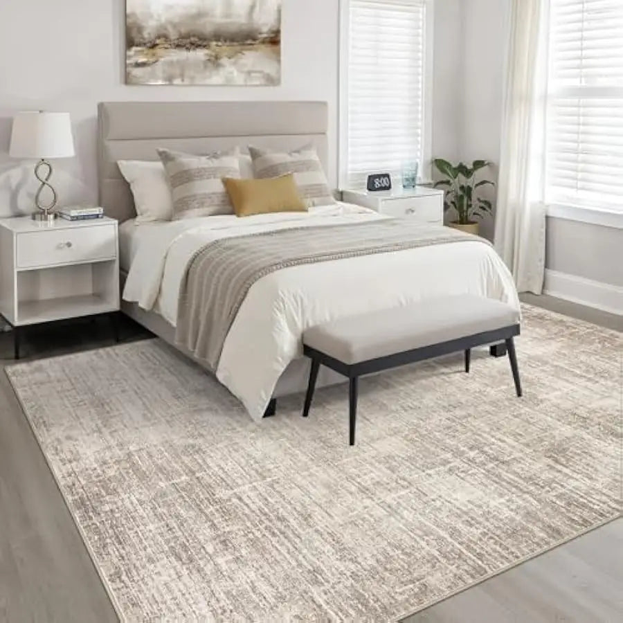 Area Rug For Living Room Washable Neutral Abstract Design