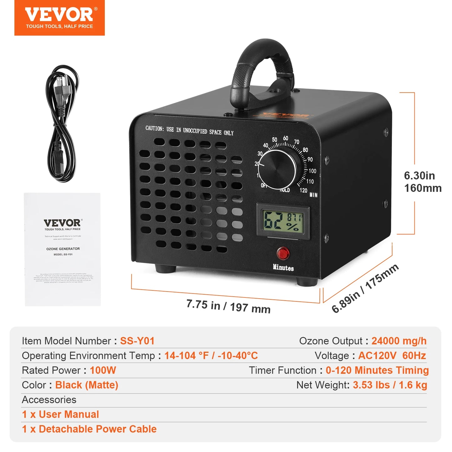 VEVOR Ozone Generator 12000 24000 36000 Mgh Odor Remover