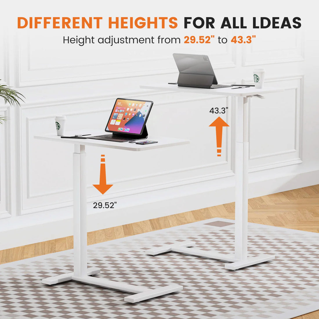 JHK Overbed Bedside Table With Hidden Wheels And Adjustable Height