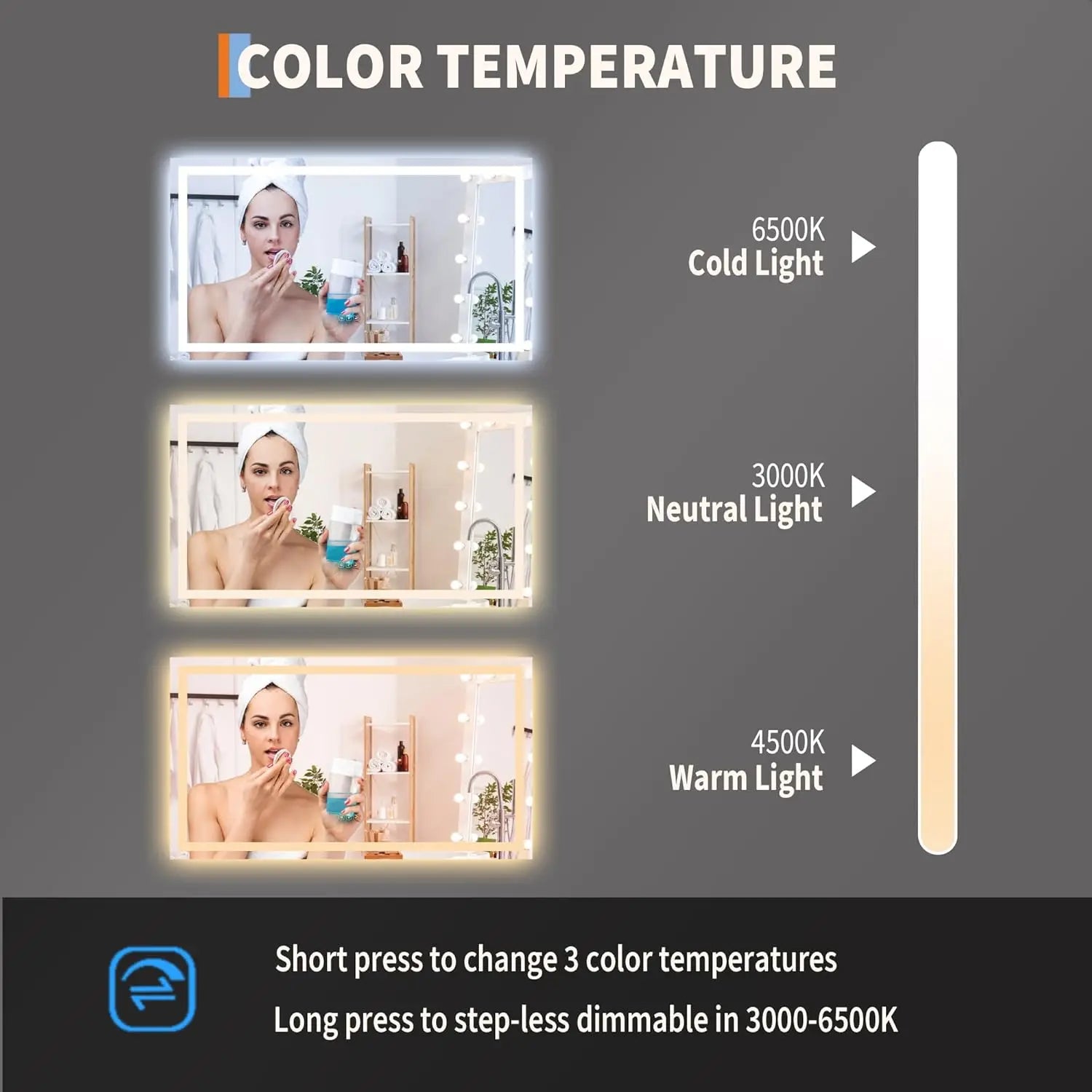 TWISTER.CK LED Bathroom Mirror With Memory Anti Fog Dimmable
