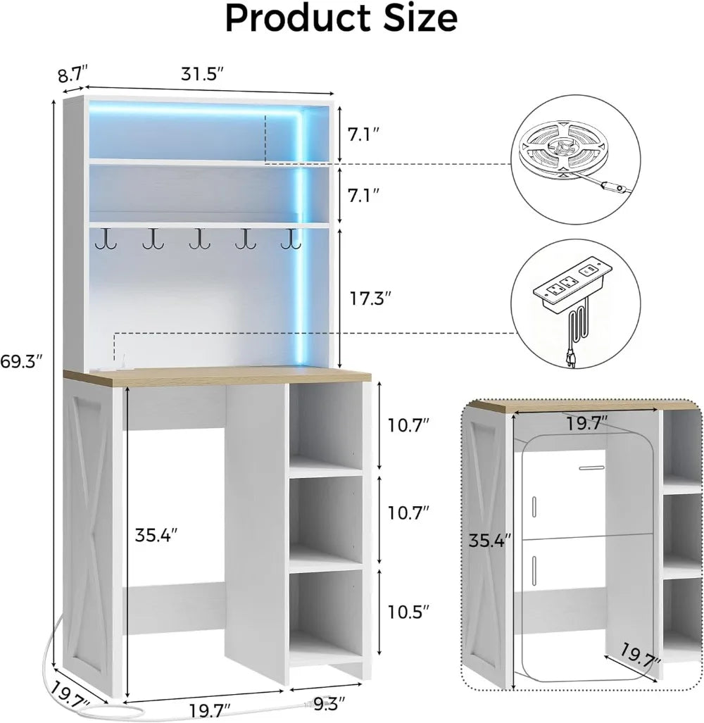 7-Tier Kitchen Microwave Stand With Mini Fridge Space LED Lights