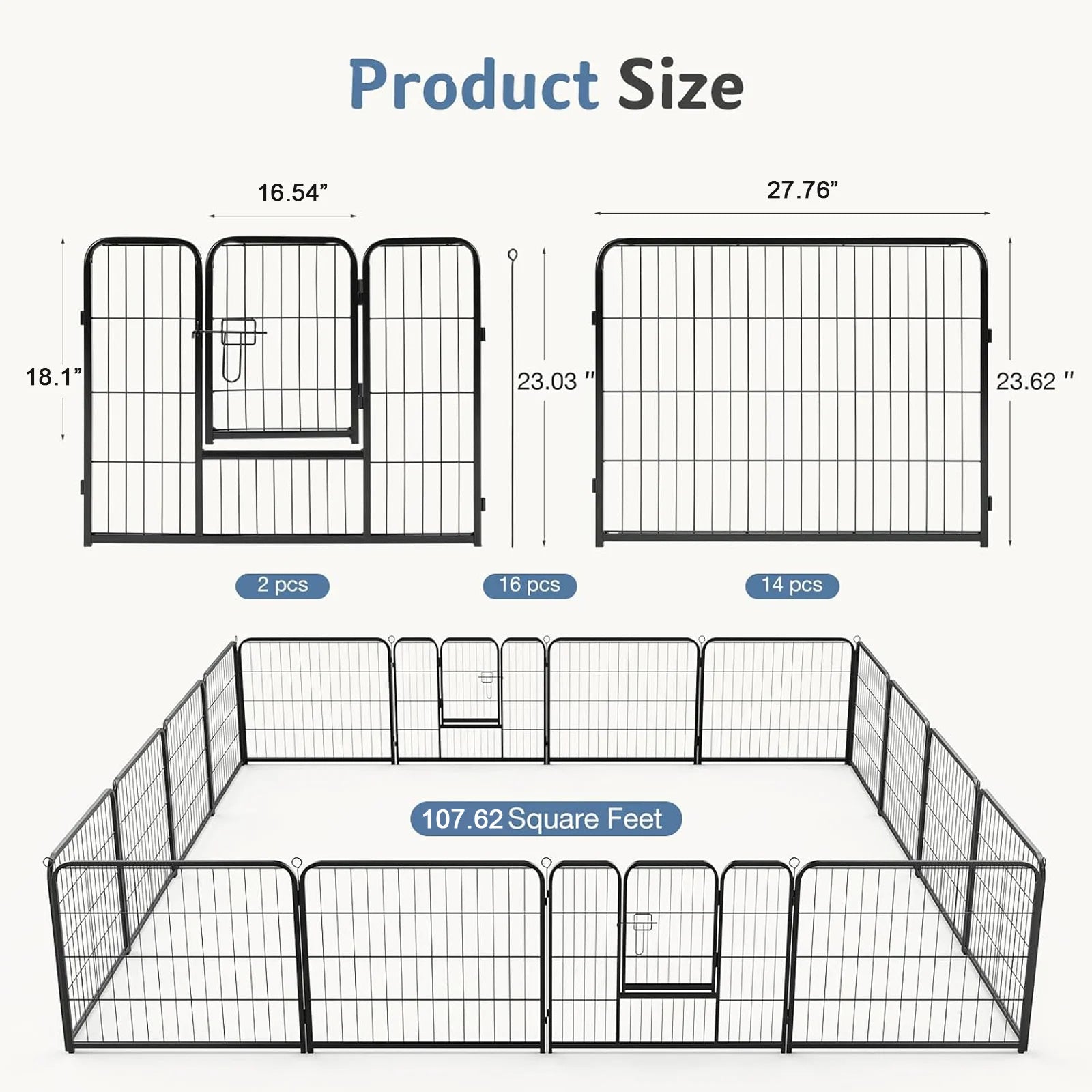 JHK Dog Playpen Metal Fence Foldable Outdoor Yard Gate
