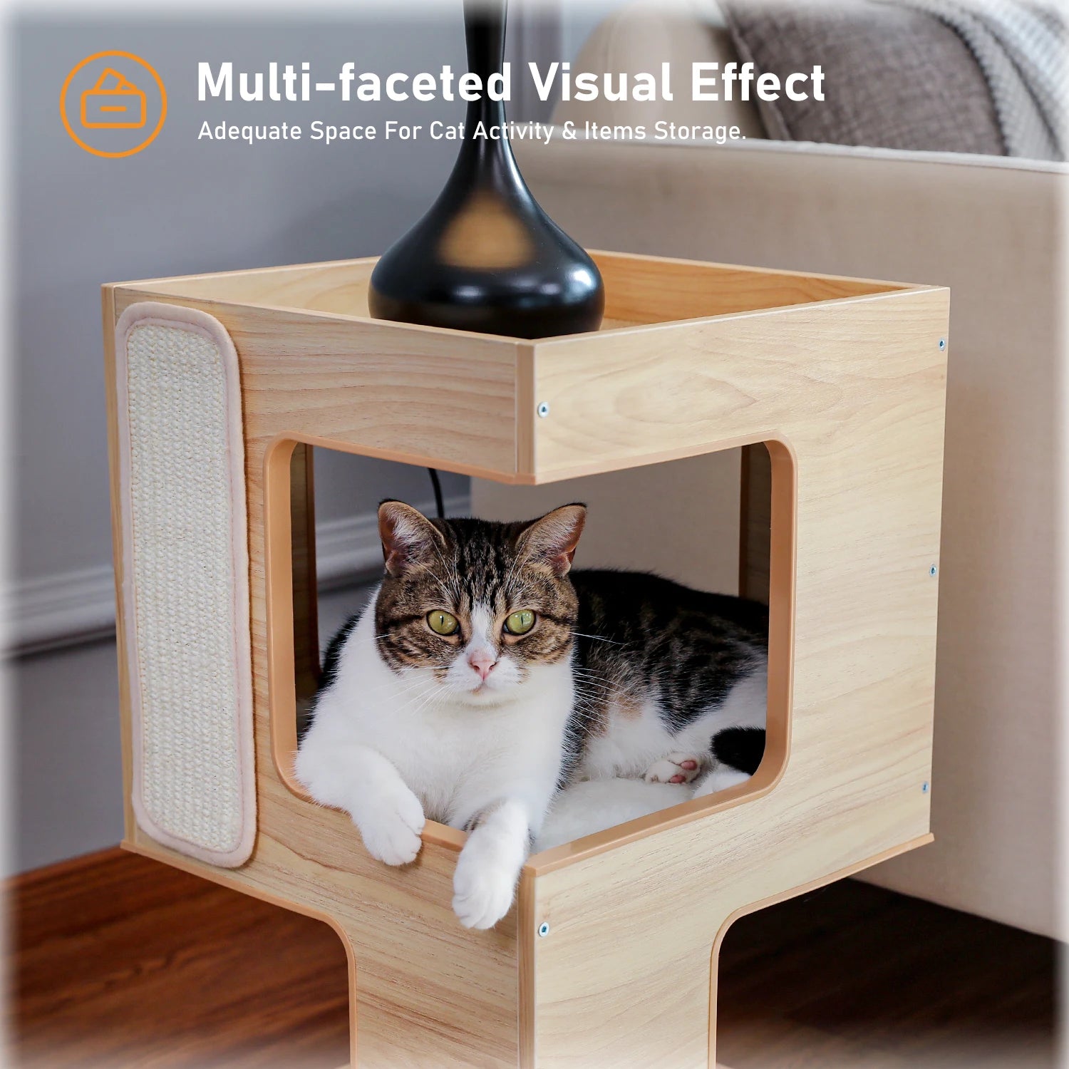PAWZ Road Wood Cat Condo Bed With Removable Scratching Pad