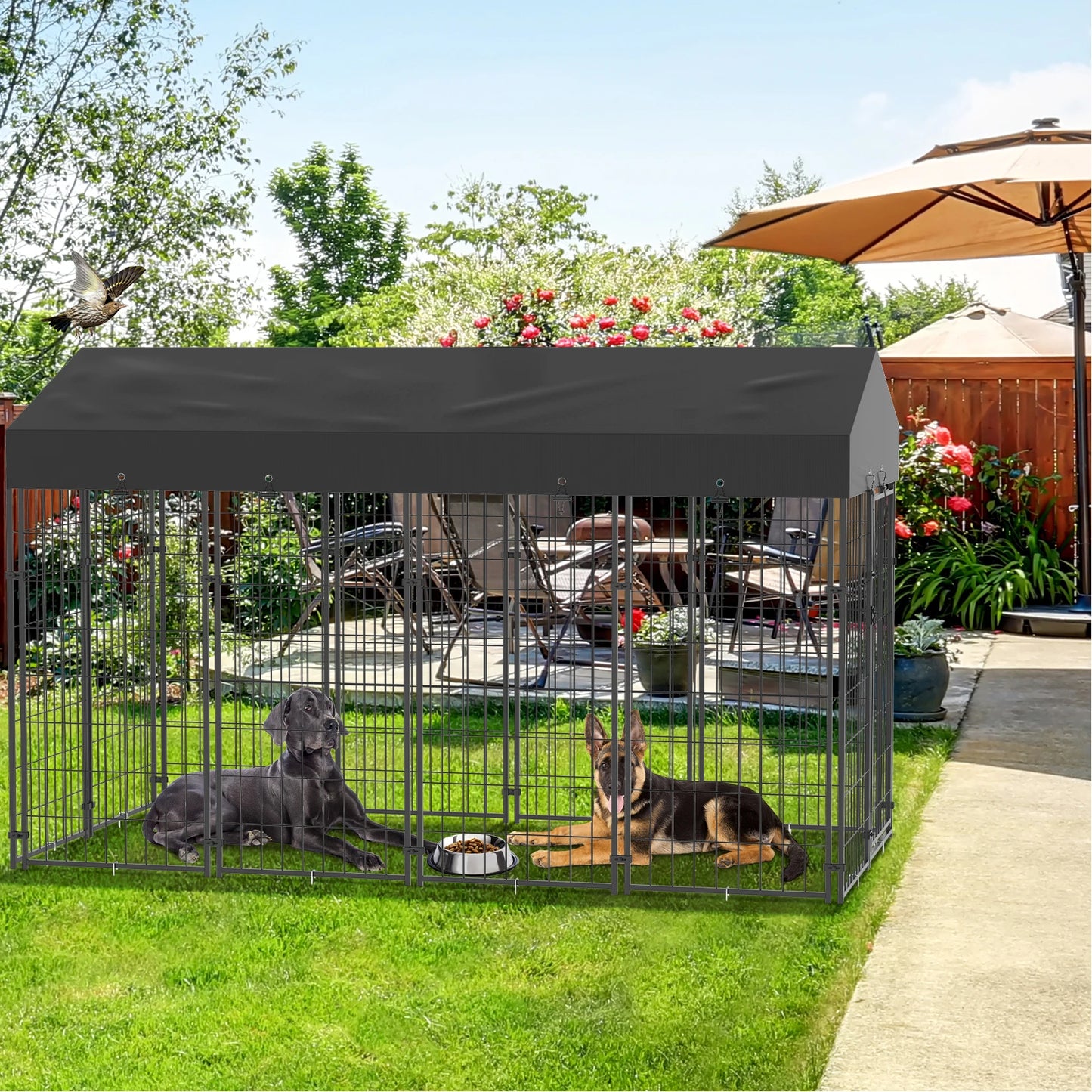 BINGOPAW Outdoor Dog Kennel With Welded Wire And Canopy