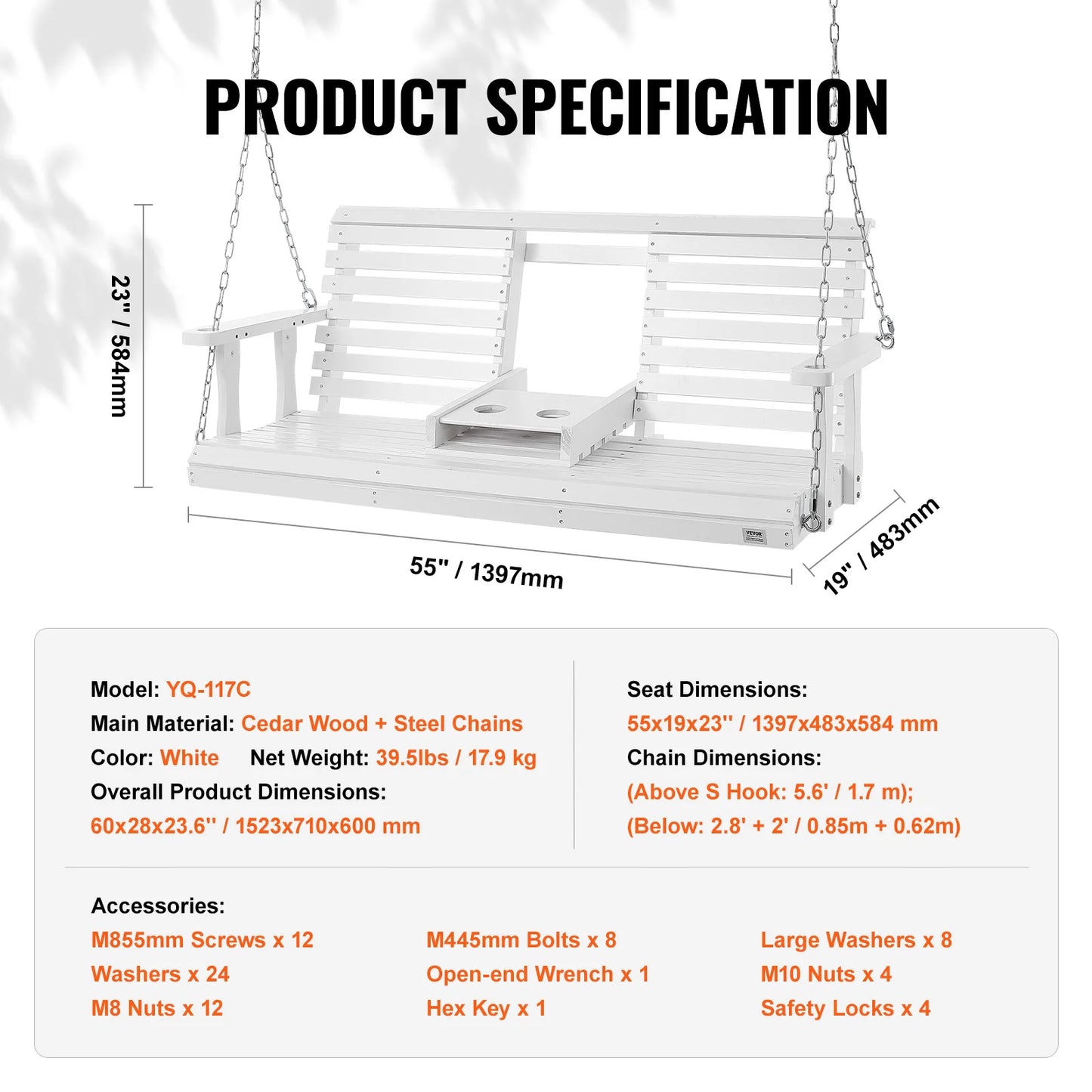 SucceBuy Wooden Porch Swing With 880 Lb Capacity Outdoor Patio