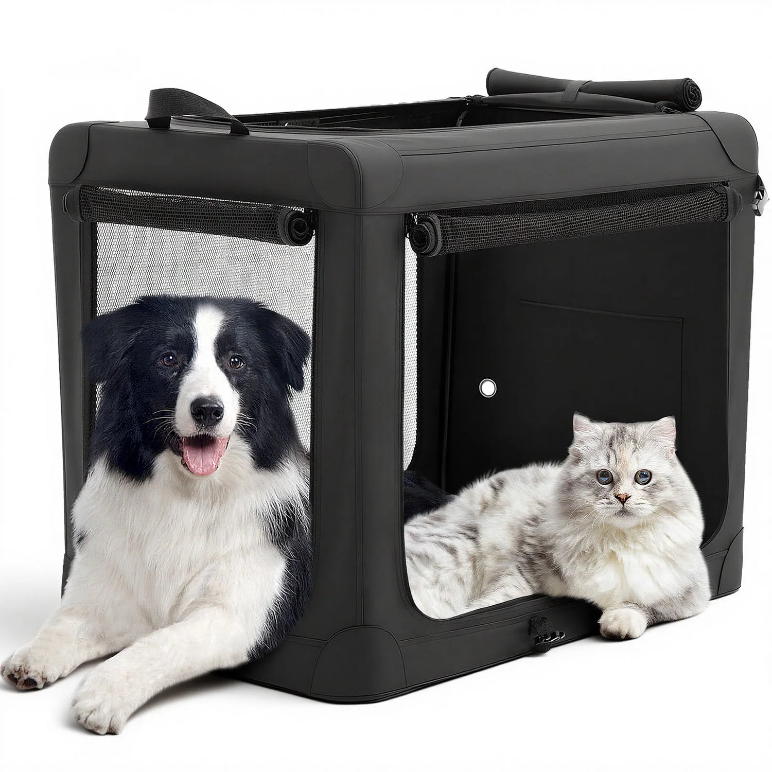 JHK Foldable Soft Dog Crate with Three Doors Portable Kennel