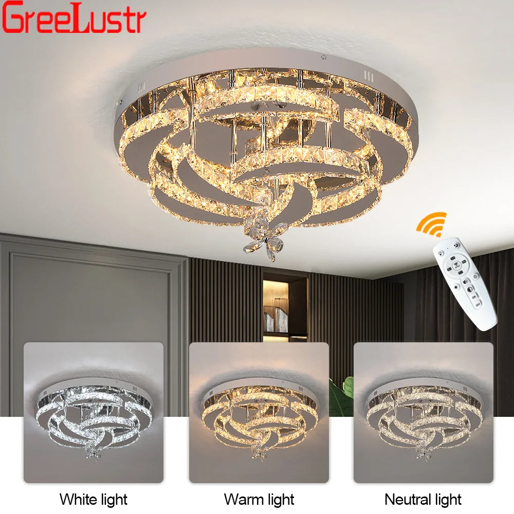 GreeLustr Flower Crystal LED Ceiling Chandelier With Dimmable RC