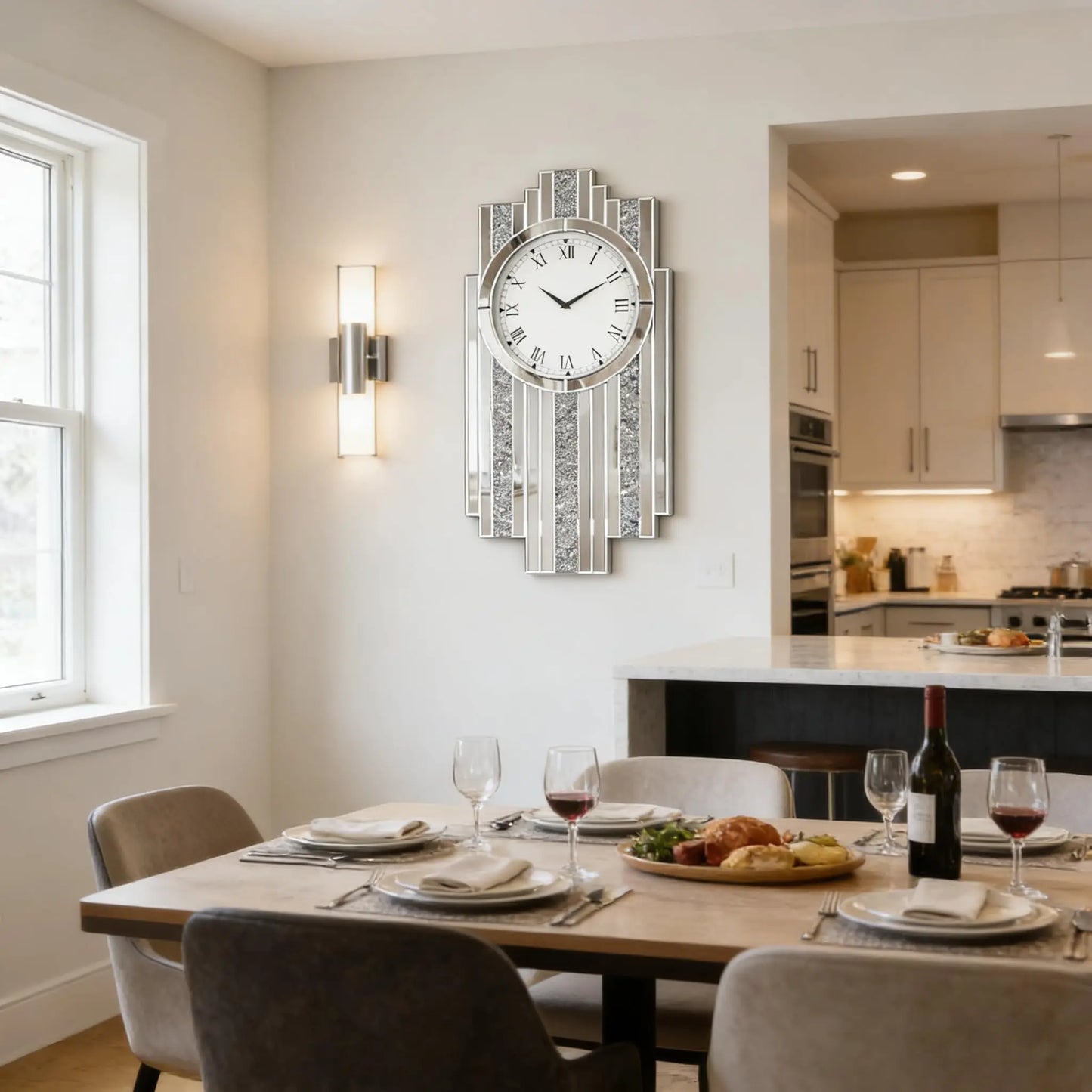Modern Mirror Wall Clock With Crystal Sparkle Design