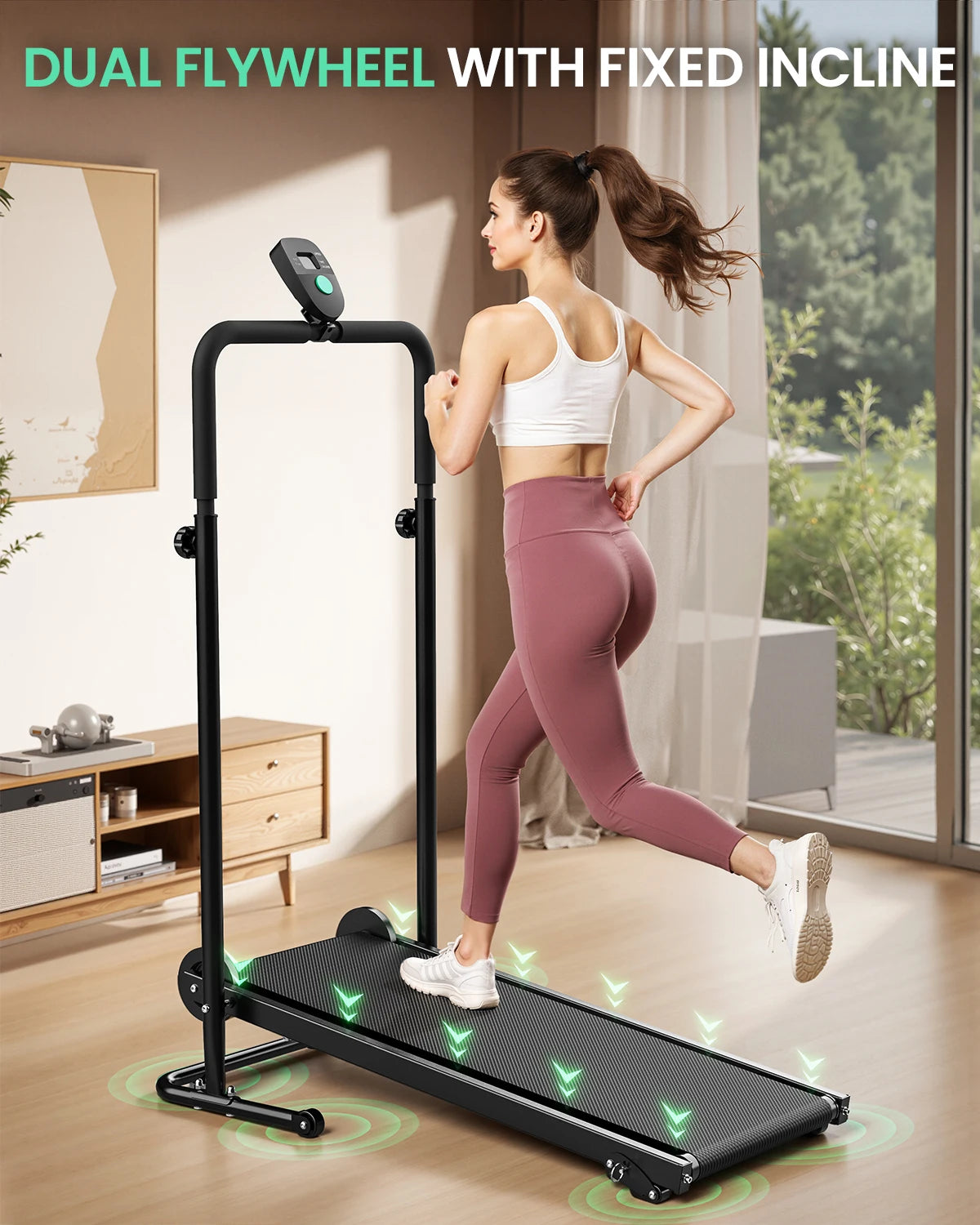 AKLUER Non Electric Treadmill With Dual Flywheels Fixed Incline