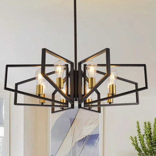 Geometric 8 Light Pendant Chandelier Adjustable Metal Frame