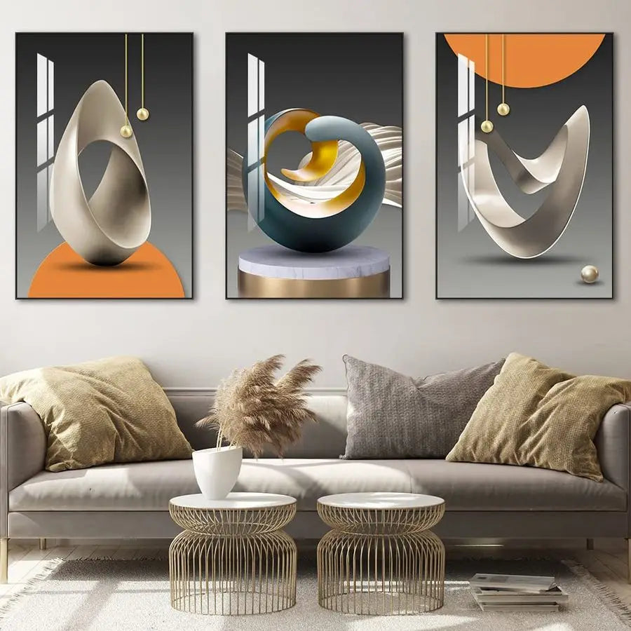 Abstract Modern Framed Wall Art With Shape Pattern