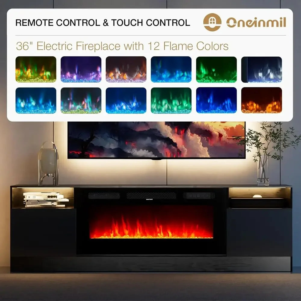 Electric Fireplace Entertainment Center With Wooden Textured Stand