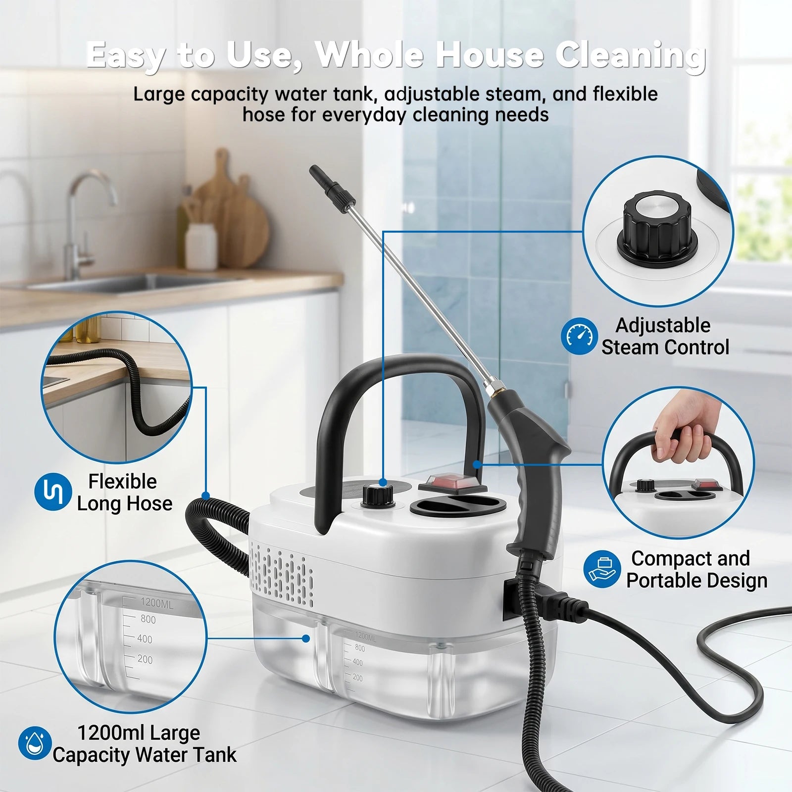 2500W Portable Handheld Steam Cleaner With Multiple Accessories