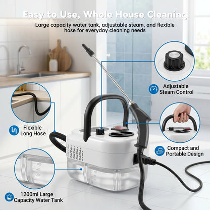 2500W Portable Handheld Steam Cleaner With Multiple Accessories