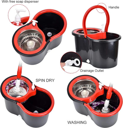 NONECN Spin Mop Bucket Set Wring System Three Microfiber Heads