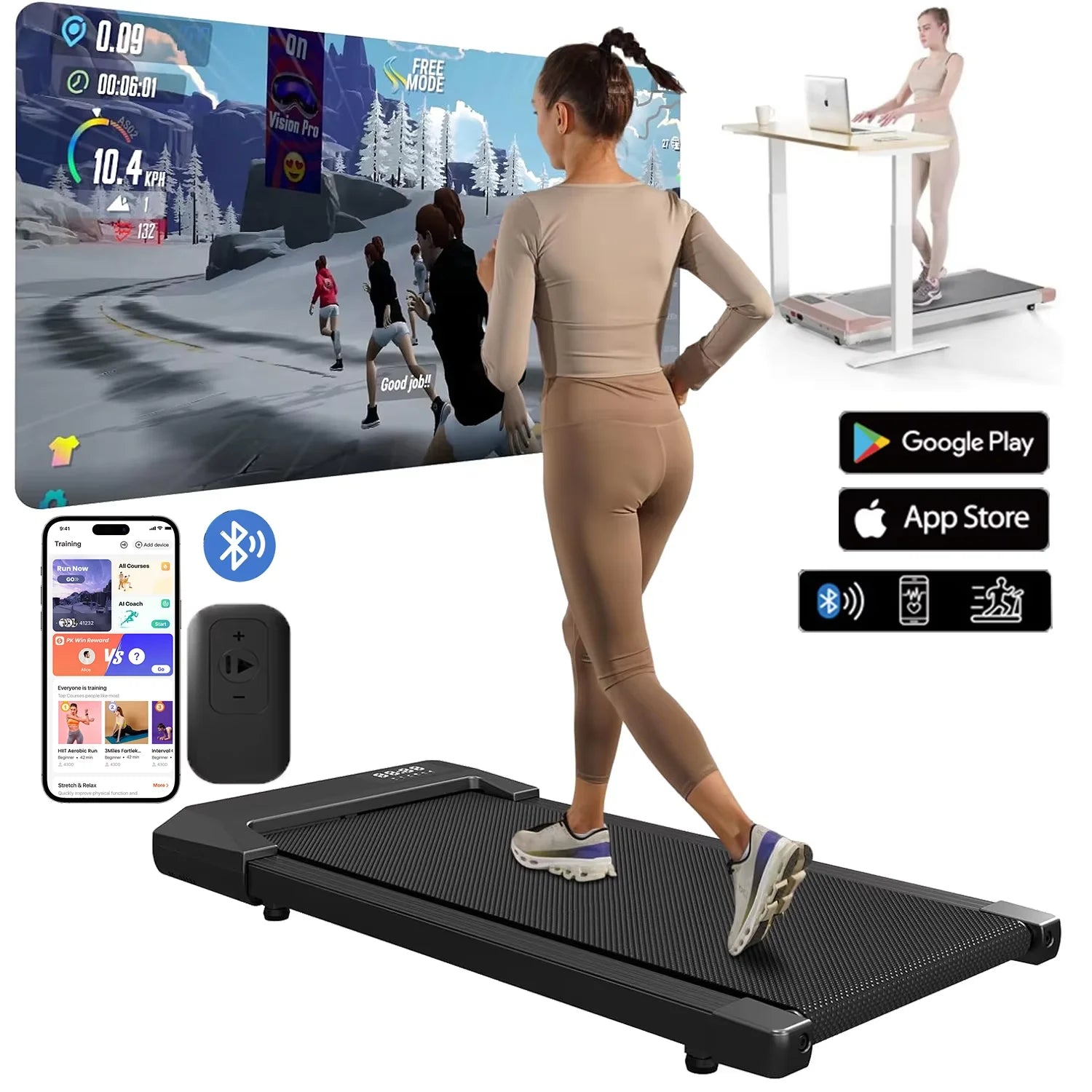 Superun 300lbs Capacity Treadmill 2.5HP 2in1 Walking Running Bluetooth LCD