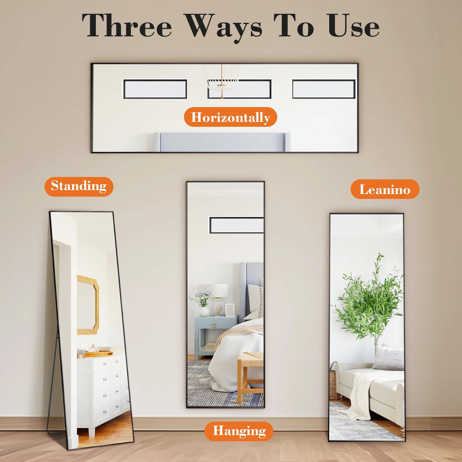 JHK Arched Full Length Mirror With Free Standing Aluminum Frame