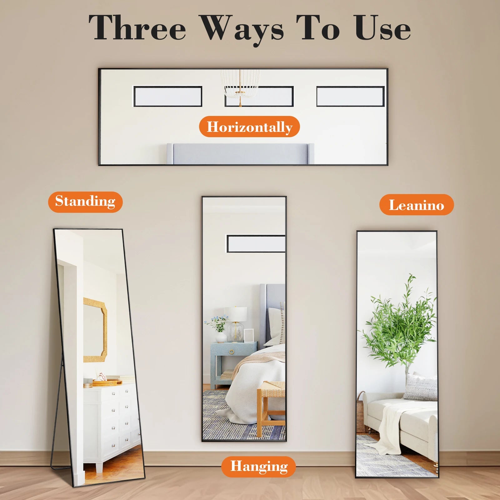 JHK Arched Full Length Mirror With Free Standing Aluminum Frame