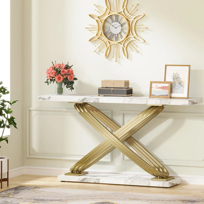 Tribesigns Modern Console Table Faux Marble Finish Entryway Sofa Table