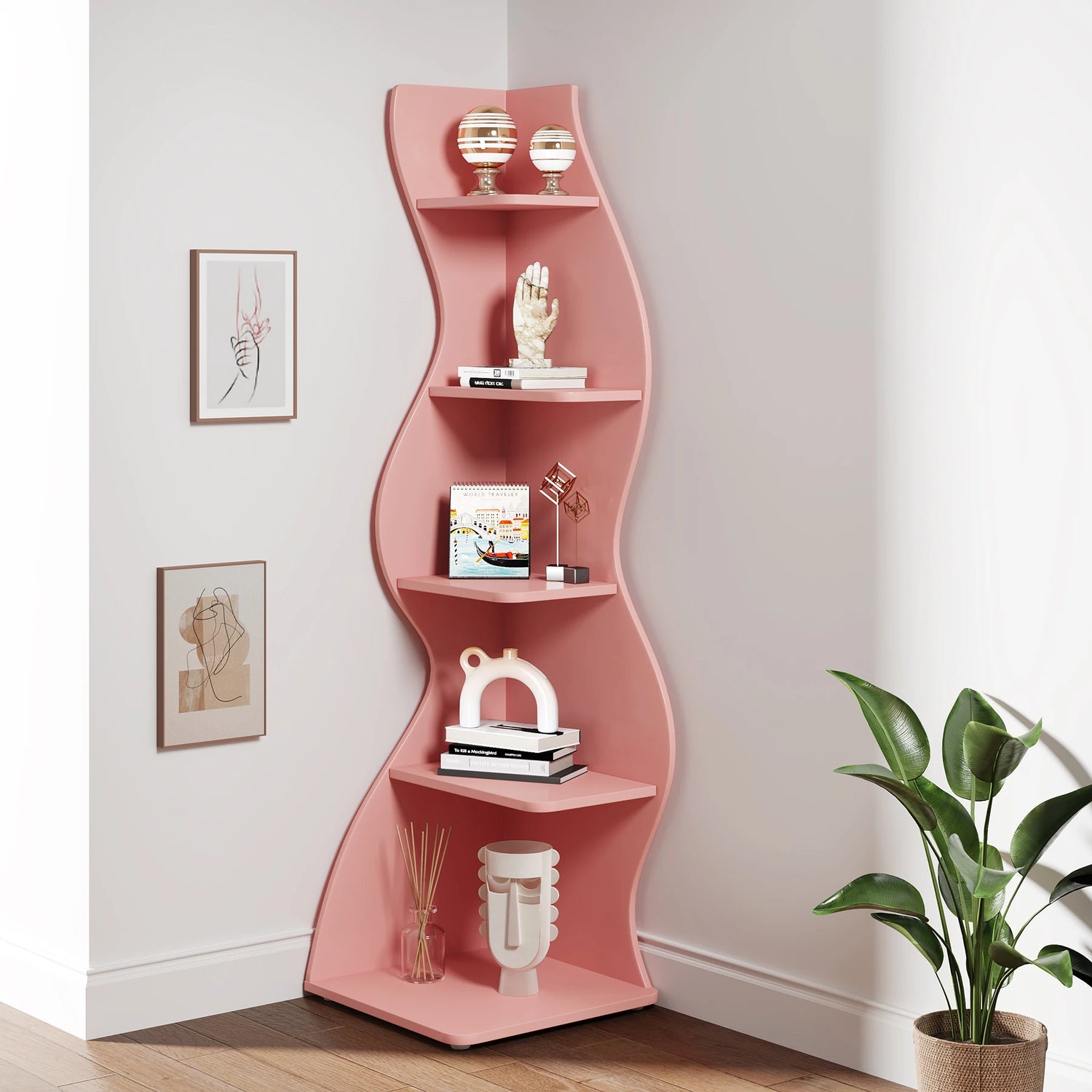 Tribesigns 5-Tier Corner Shelf Wall Bookcase and Plant Stand