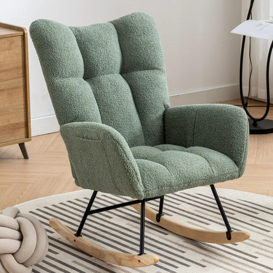 Studyset High Back Teddy Boucle Nursery Rocking Chair With Pocket