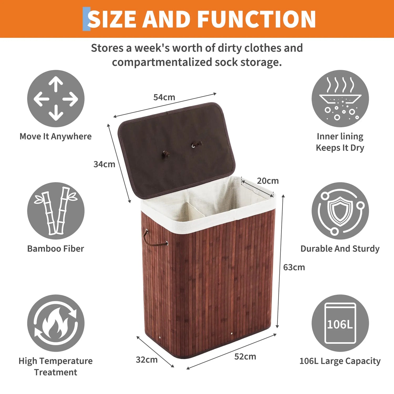 HiMISS Bamboo Laundry Hamper With Foldable Design And Lid