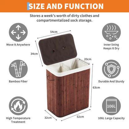 HiMISS Bamboo Laundry Hamper With Foldable Design And Lid