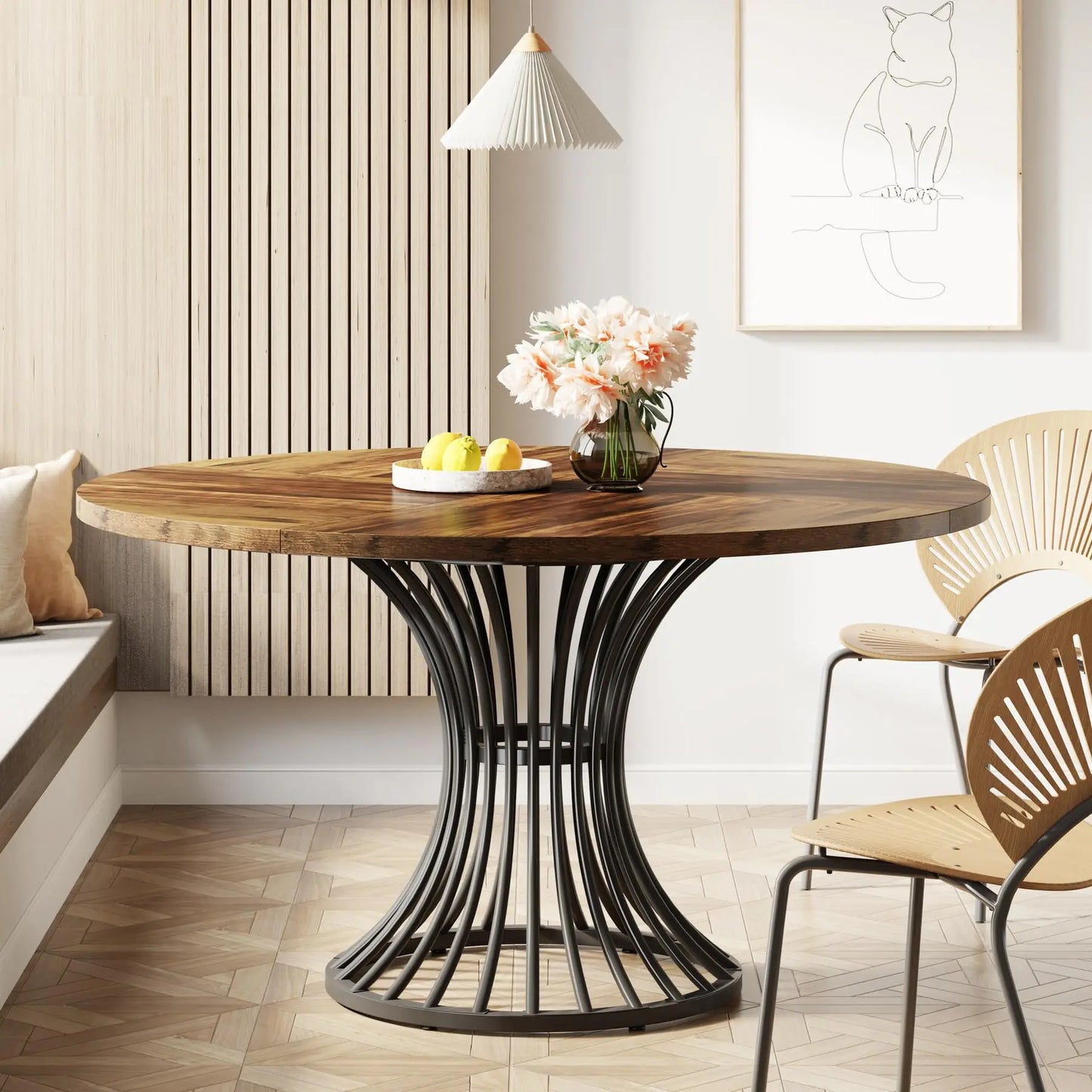 Tribesigns Farmhouse Round Dining Table Industrial Style