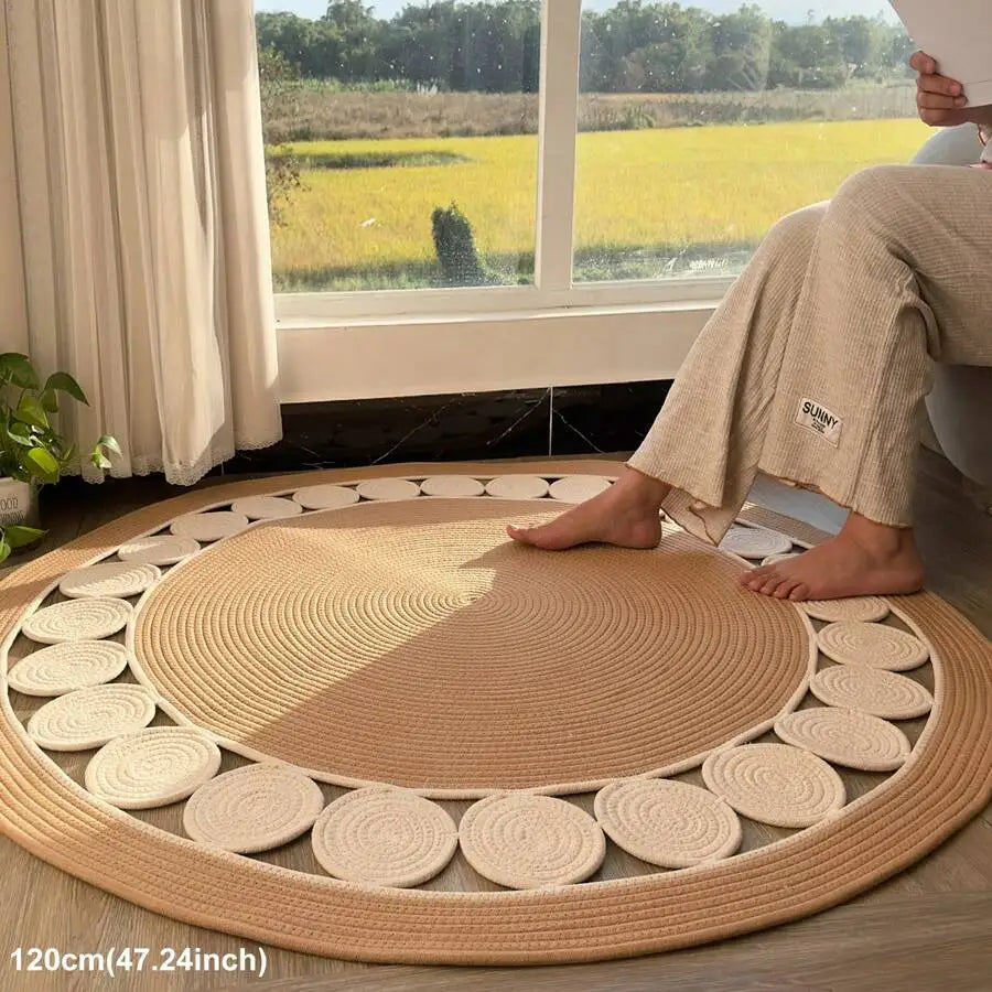 Bohemian Style Hand-Woven Bamboo Fiber Round Rug