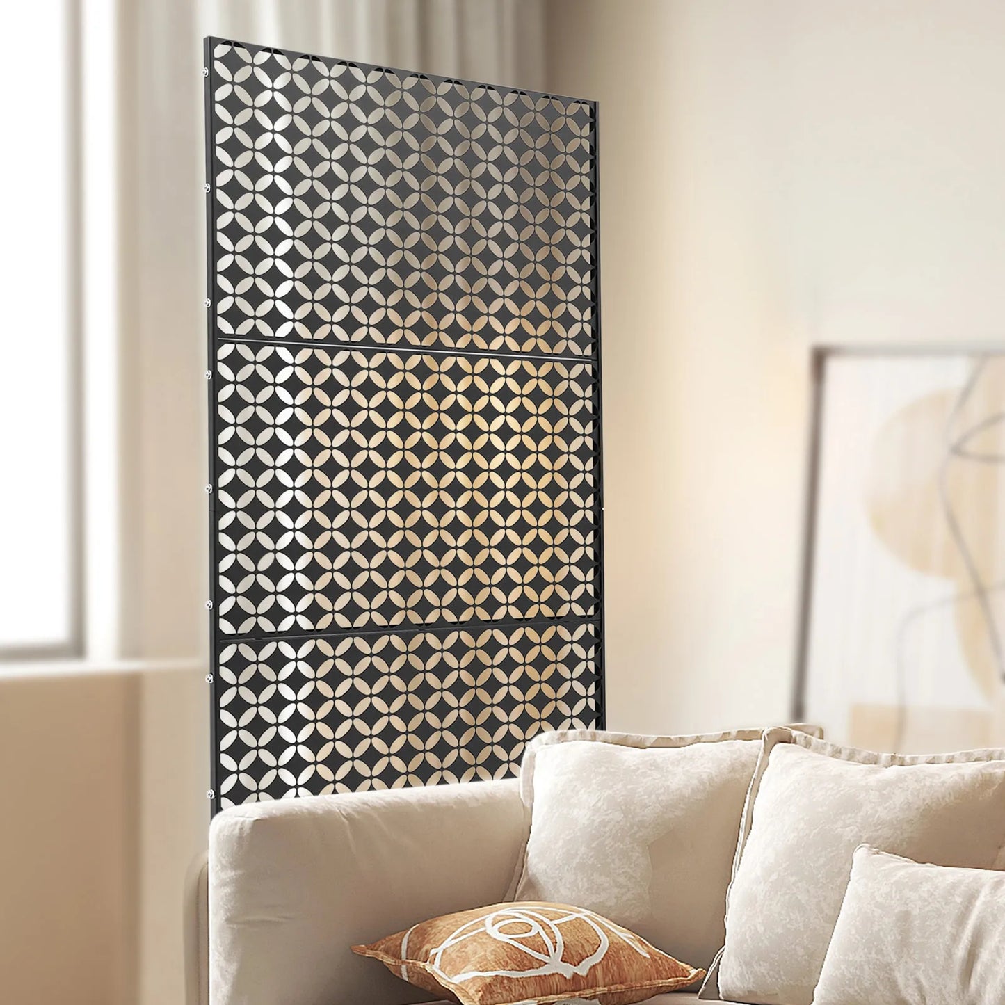 Privacy Screen Room Divider With Coin Shaped Lattice Panels