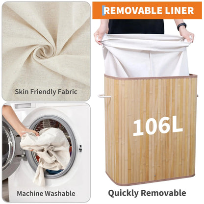 HiMISS Bamboo Laundry Hamper With Foldable Design And Lid