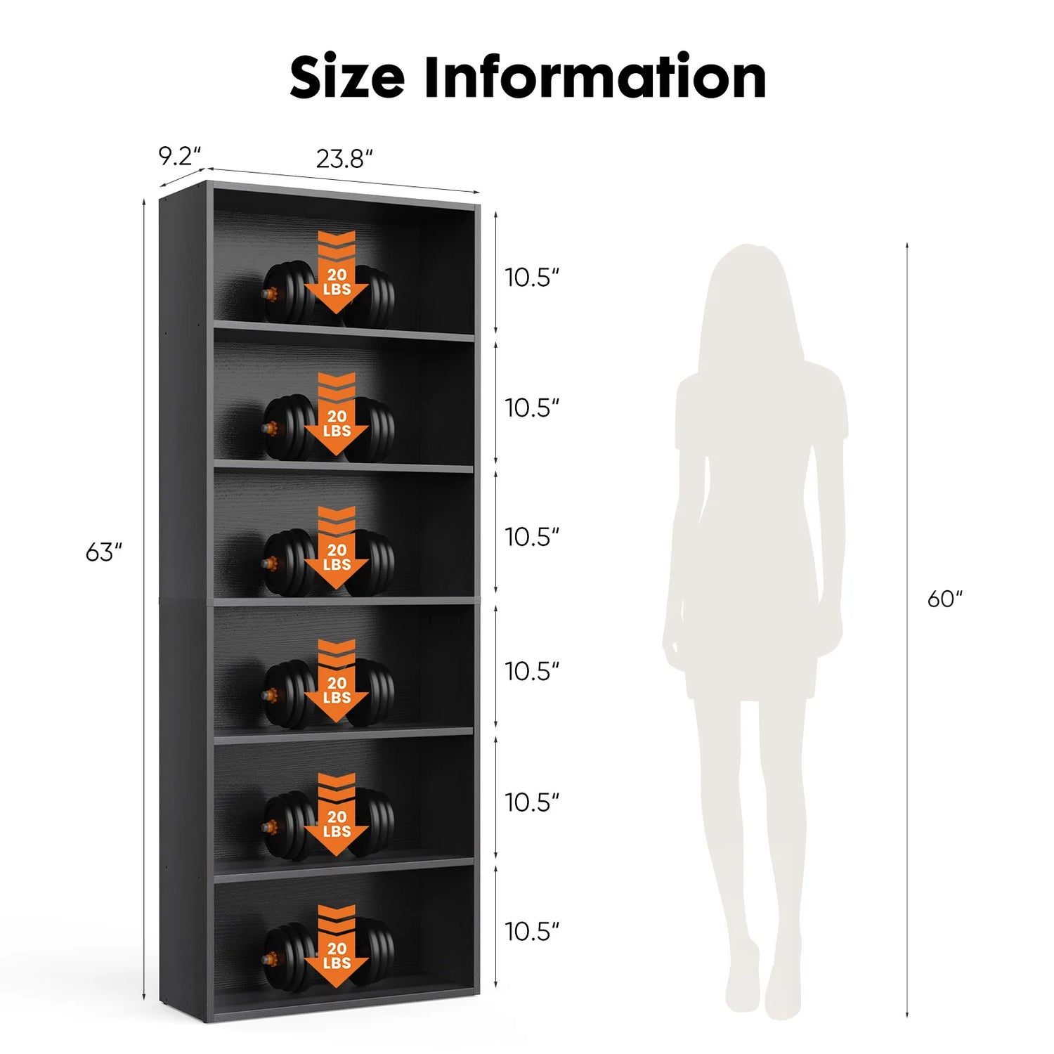 JHK 6 Tier Wooden Shelf Bookcase Tall Floor Standing Bookshelf