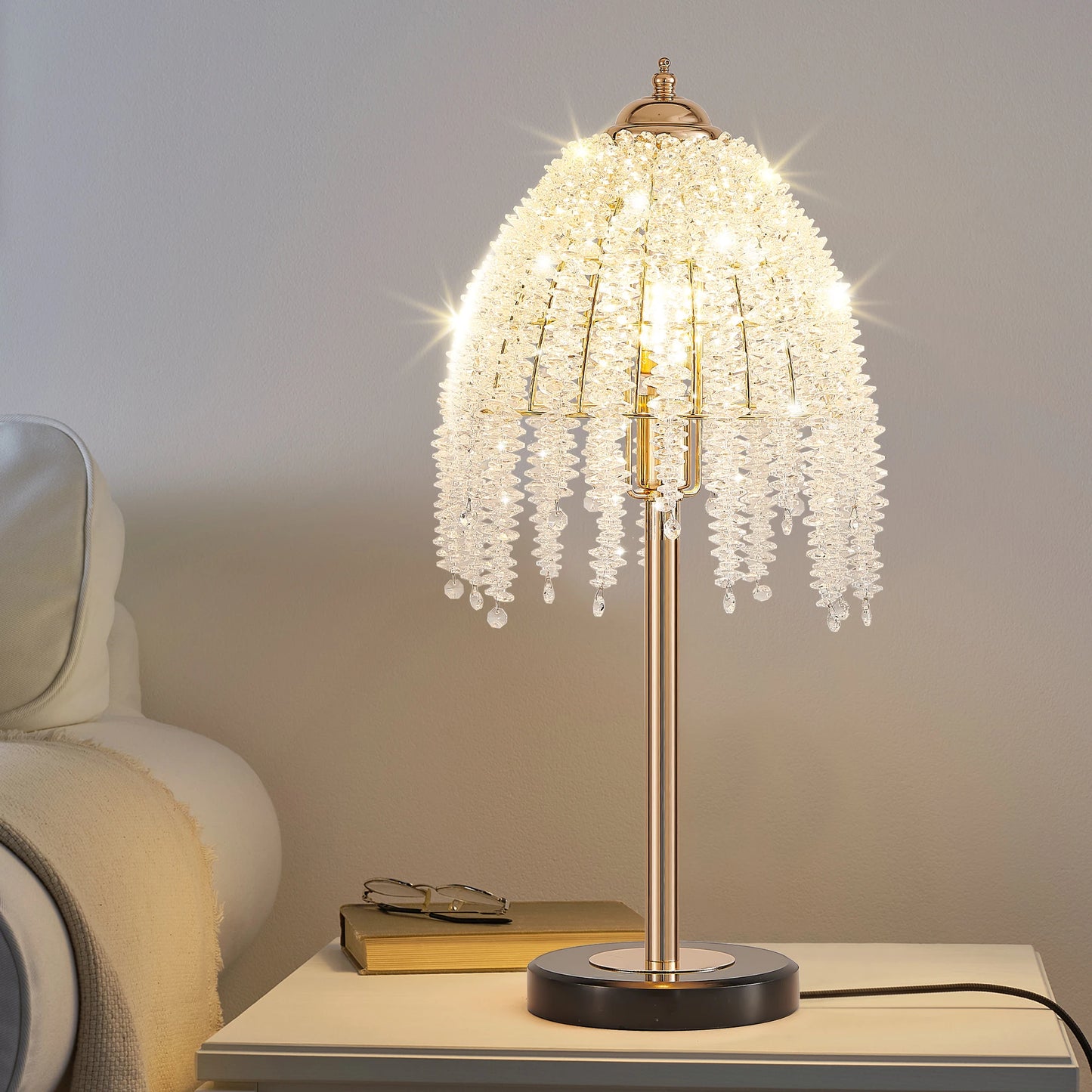 Elegant Crystal Table Lamp With Bead String Shade Elegance