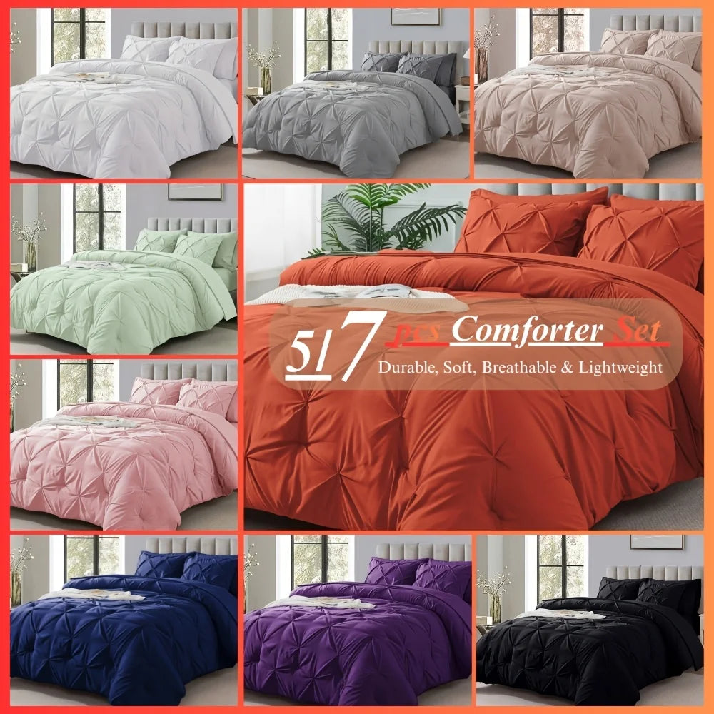 NIGHT COMFORT Pintuck Bed In A Bag Comforter Set With Sheets