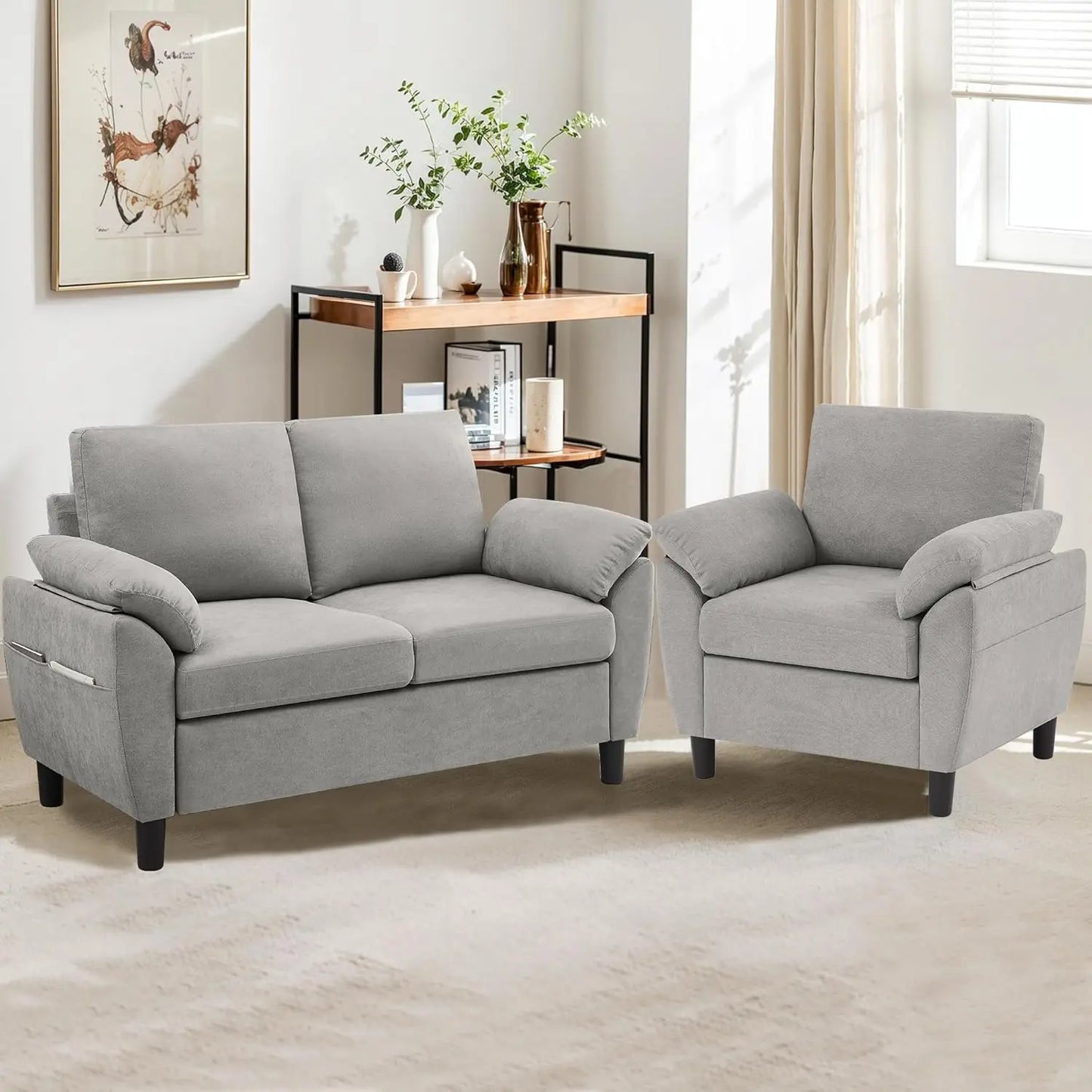 Two-Piece Linen Sectional Loveseat and Chair Set