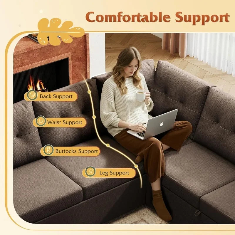 WLIVE U Shaped Sectional Sofa With Storage Chaise Units