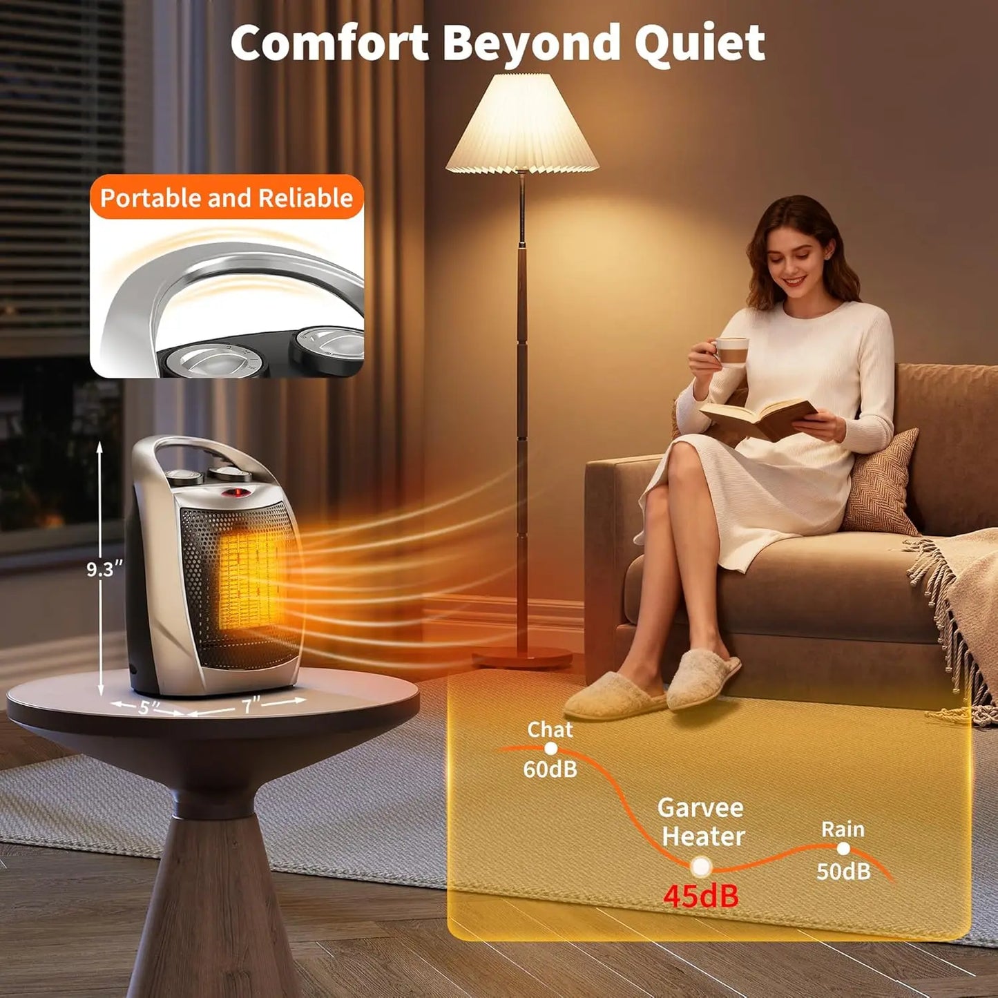 Acekool Portable Ceramic Heater And Fan 1500W Thermostat Safe Quiet
