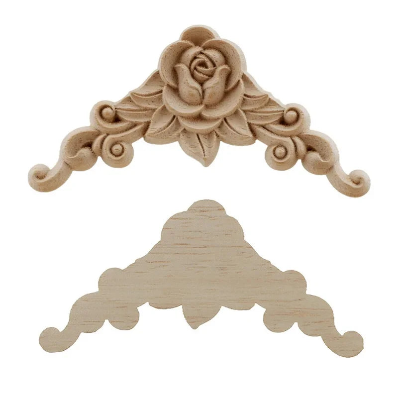 Natural Floral Wooden Figurines Set For Frames And Woodcarving Decor