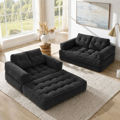 Modern Corduroy Sofa With Chaise And Convertible Floor Couch