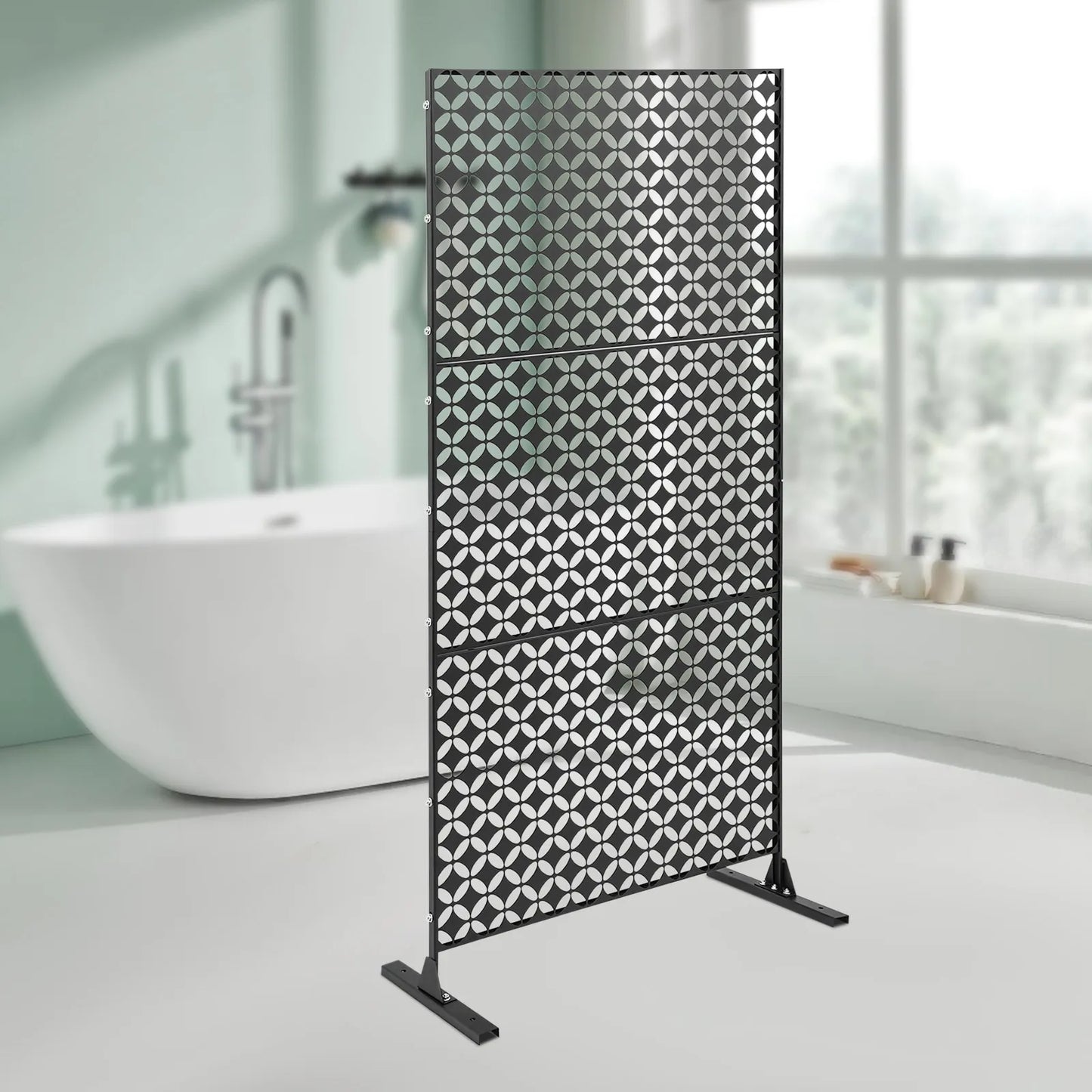 Privacy Screen Room Divider With Coin Shaped Lattice Panels