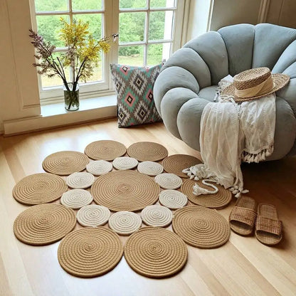 Bohemian Style Hand-Woven Bamboo Fiber Round Rug
