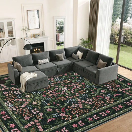 HiMISS Soft Vintage Floral Area Rug Machine Washable Living Room